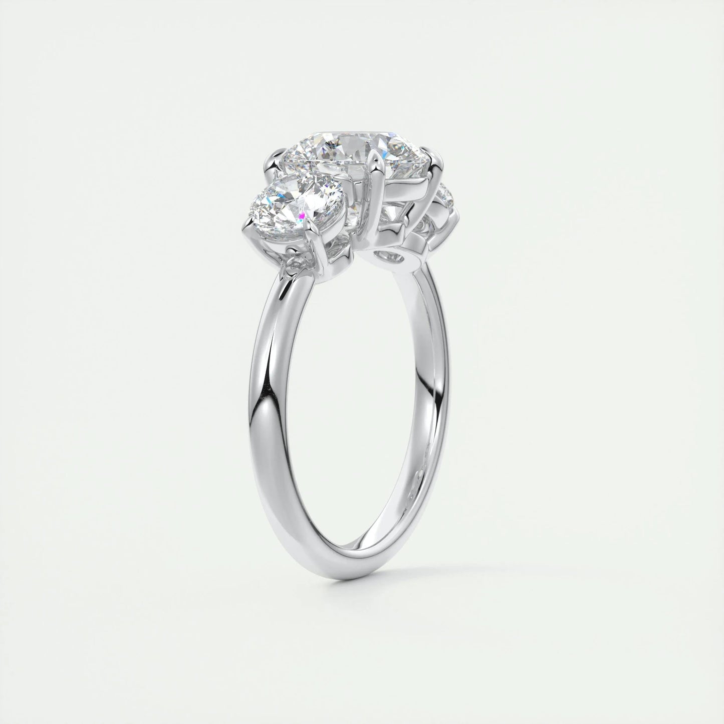 2 CT Round Three Stone CVD F/VS1 Diamond Engagement Ring