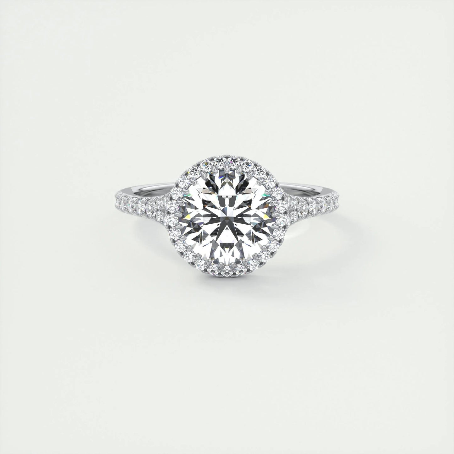 2 CT Round Halo Split Shank CVD F/VS1 Diamond Engagement Ring