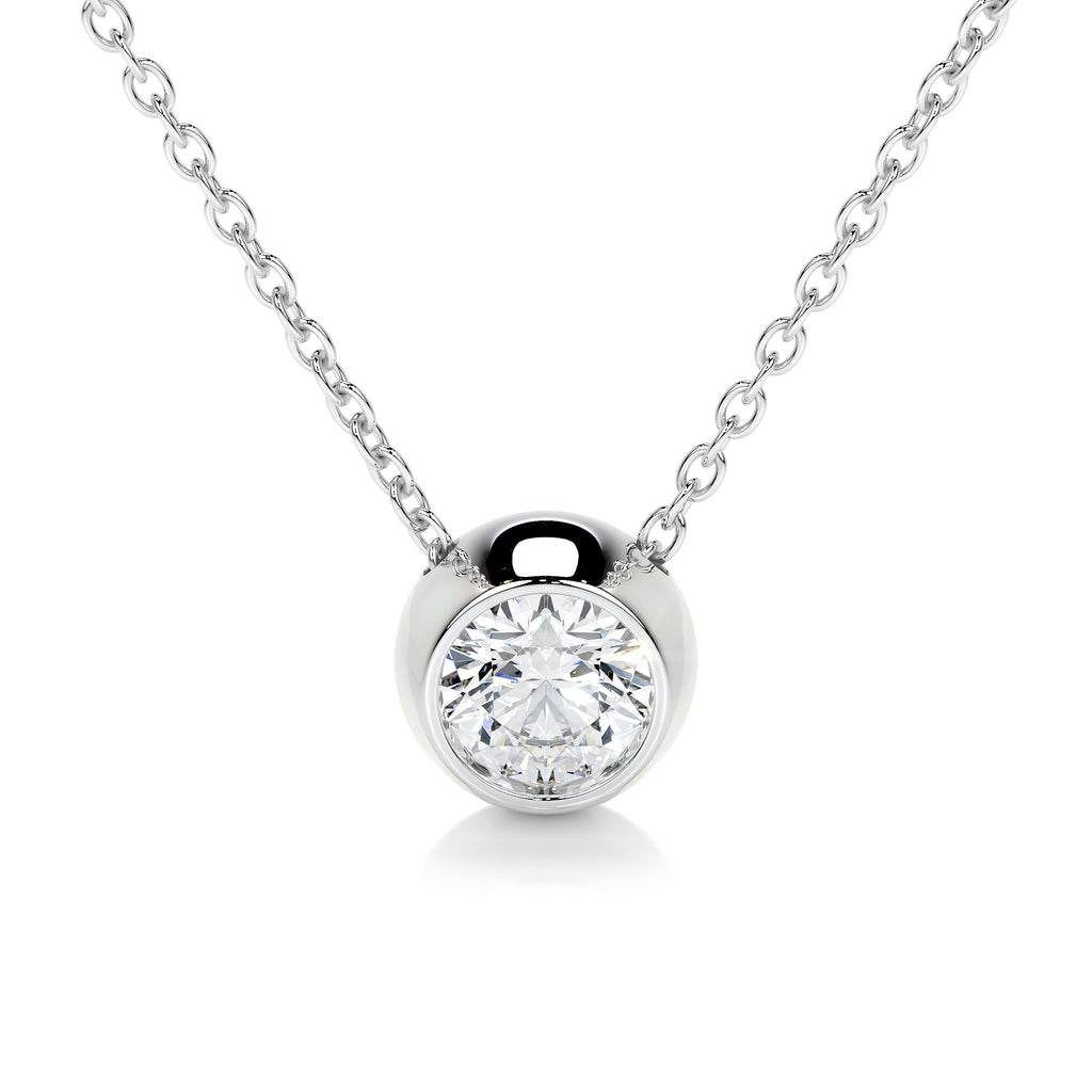 1.0 CT Round Bezel Solitaire CVD F/VS Diamond Necklace