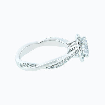 1.0 CT Round Halo & Twisted Pave CVD F/VS2 Diamond Engagement Ring