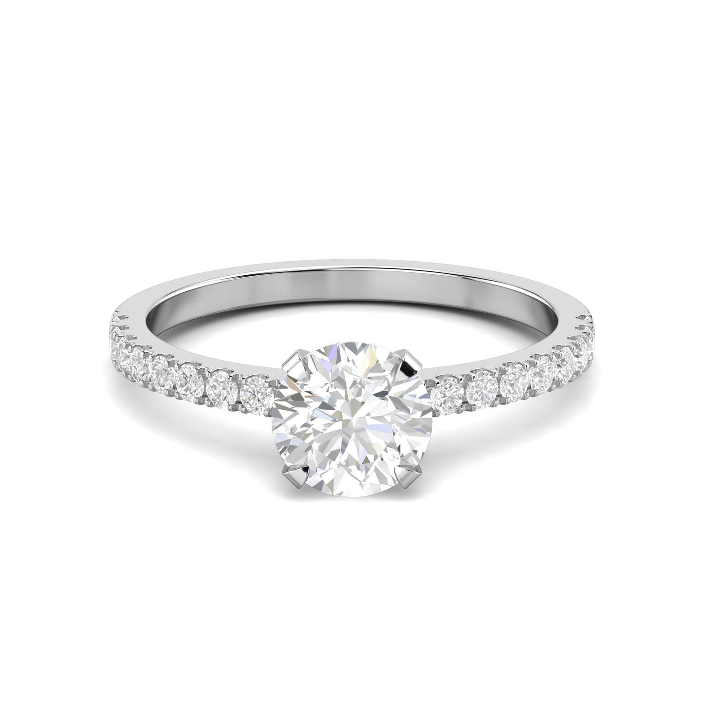 1.03 ct Round F- VS1 Diamond Pave Moissanite Engagement Ring