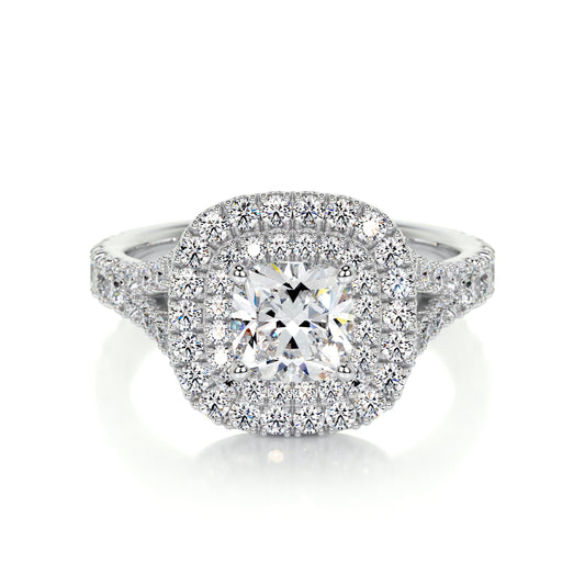 1.0 CT Cushion Double Halo CVD D/VS1 Diamond Engagement Ring