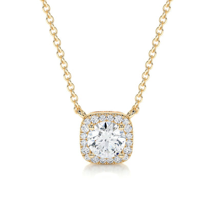 1.0 CT Round Halo CVD F/VS Diamond Necklace