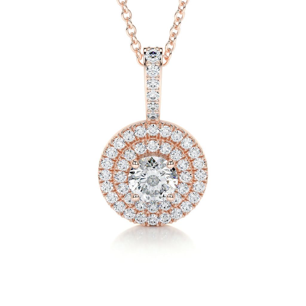 0.50 CT Round Double Halo CVD F/VS Diamond Necklace