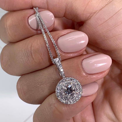 0.50 CT Round Double Halo CVD F/VS Diamond Necklace