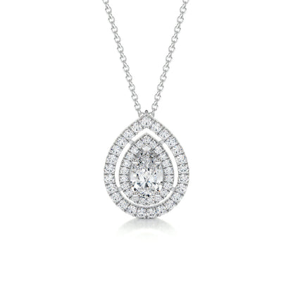 1.0 CT Pear Double Halo CVD F/VS Diamond Necklace