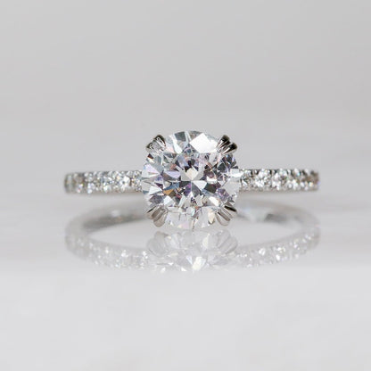 1.42 CT Round Hidden Halo & Pave F/VS1 Diamond Engagement Ring