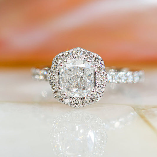 1.50 CT Cushion Halo F/VS1 Diamond Engagement Ring