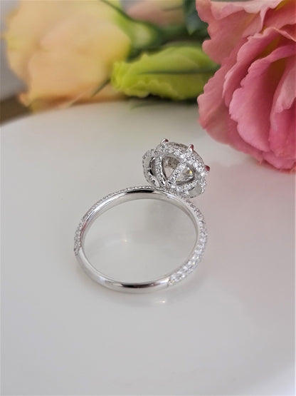 3.0 CT Round Hidden Halo CVD F/VS1 Diamond Engagement Ring