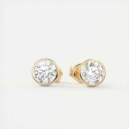 1.0 CT Round Bezel Solitaire CVD F/VS Diamond Earrings